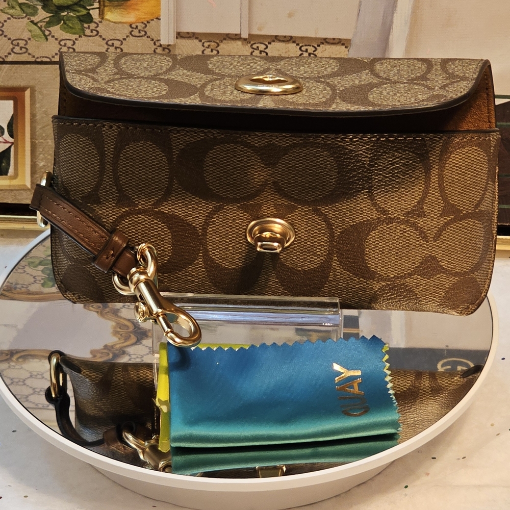 Coach Brown Signature Sunglasses Case/Wristlet - Picture 3 of 9